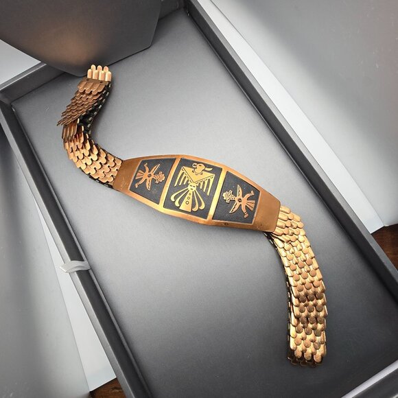 Unbranded Accessories - VTG Solid Copper Thunderbird Buckle w/ Stretch Belt 31" Native American Style